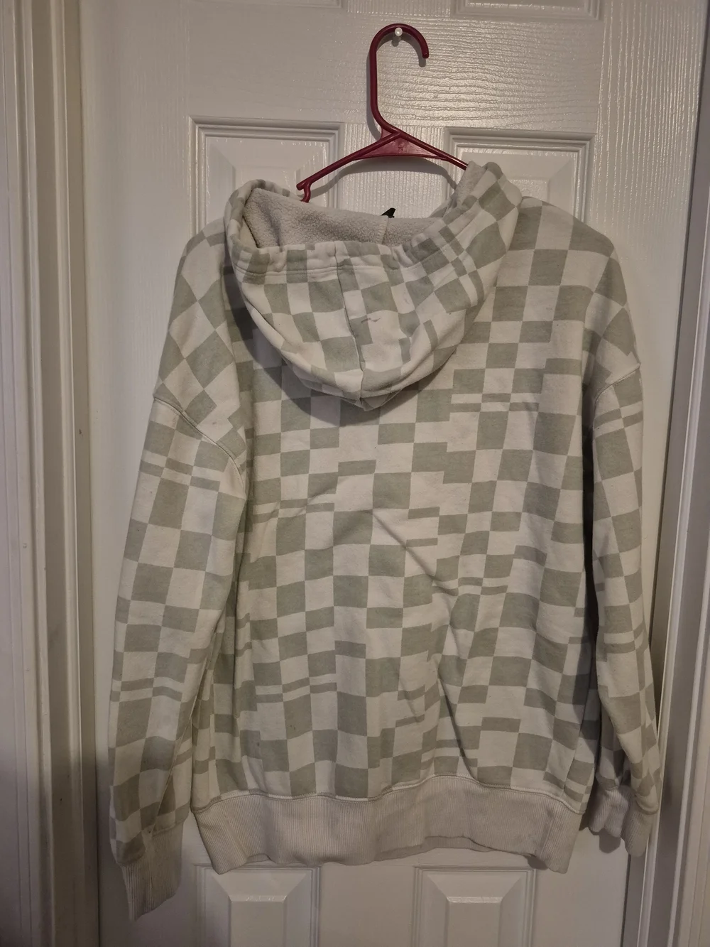 Checkerboard Hoodie Sweatshirt in Sage and White - Picture 2 of 13